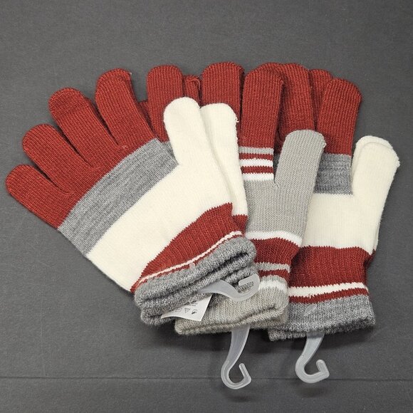 Youth Gloves Bundle Of 3 One Size Boys Red, Ivory, Grey, Striped,  New, No Tag - Picture 6 of 7